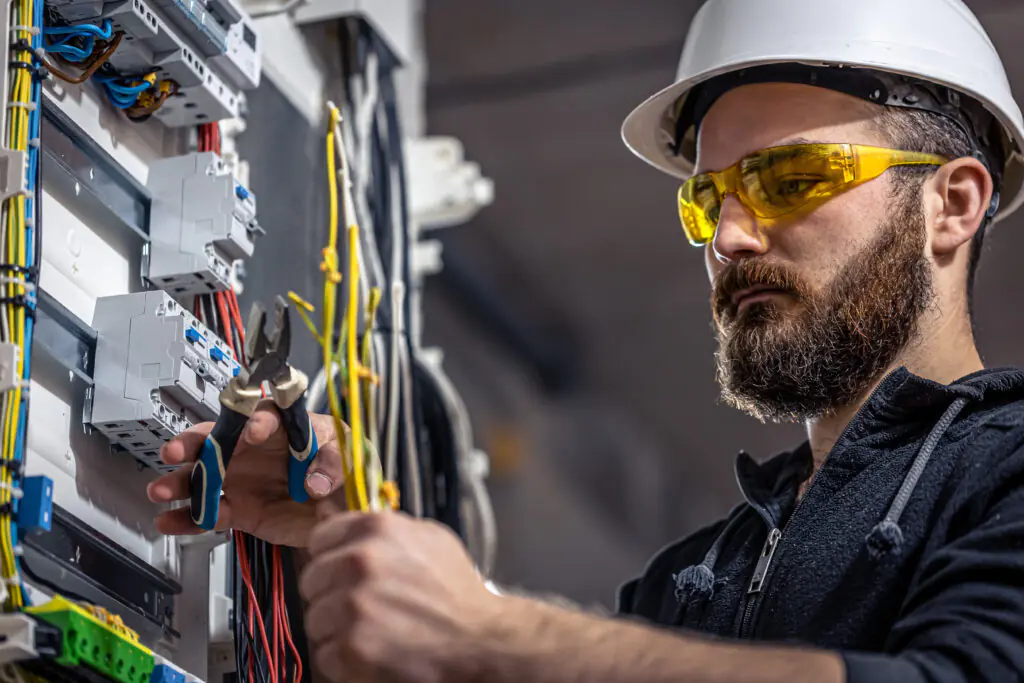 Licensed electrician working on electrical panel Pasadena CA
